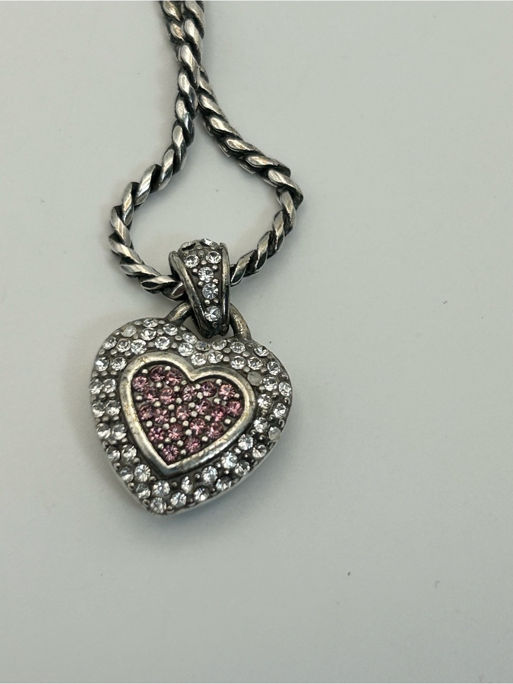 Brighton Spread The Love Necklace 18" Pink Crystals Heart Pendant Silver Plated - Picture 8 of 11